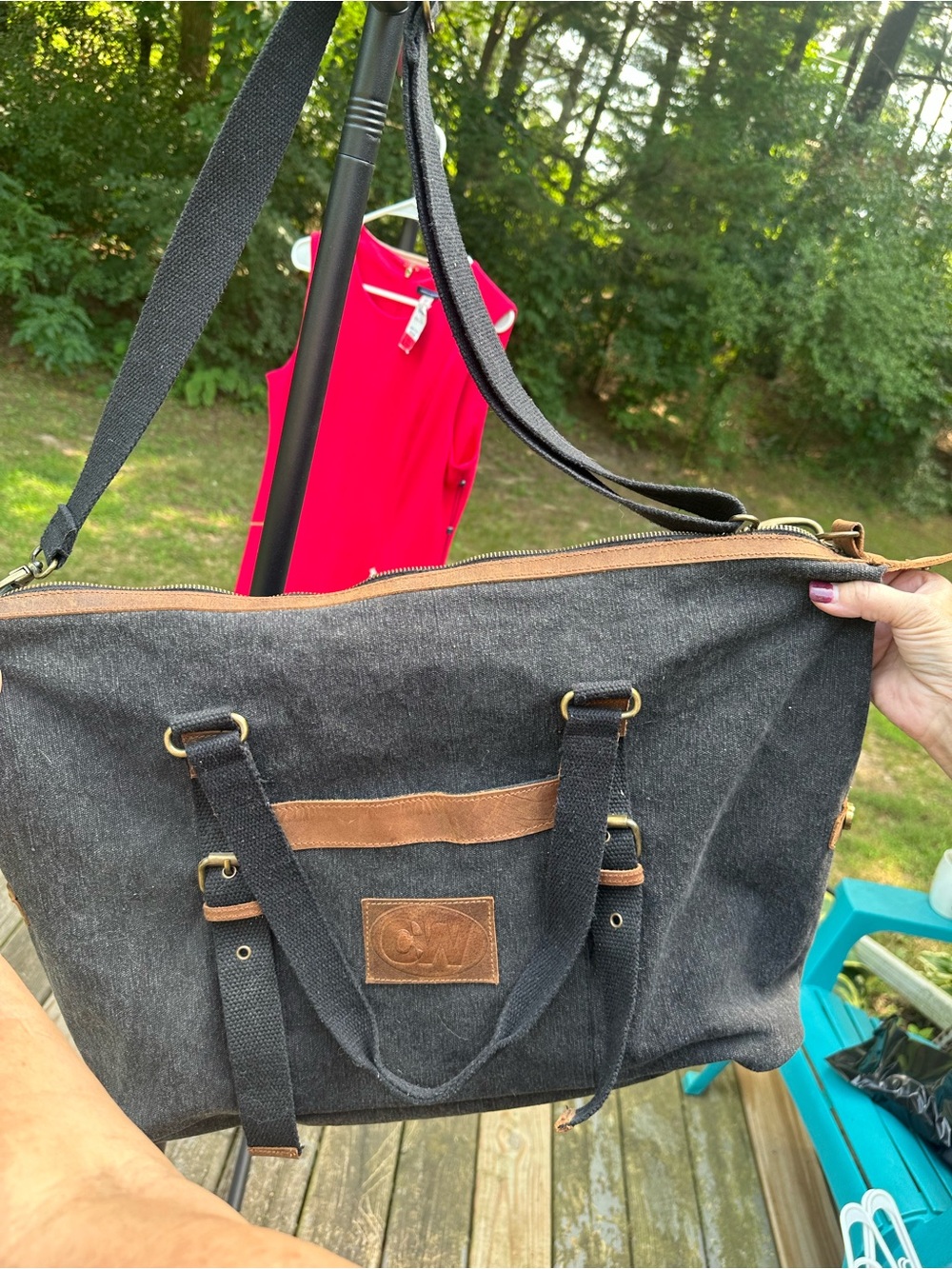 Canvas Weekender Bag with Leather Trim - Black